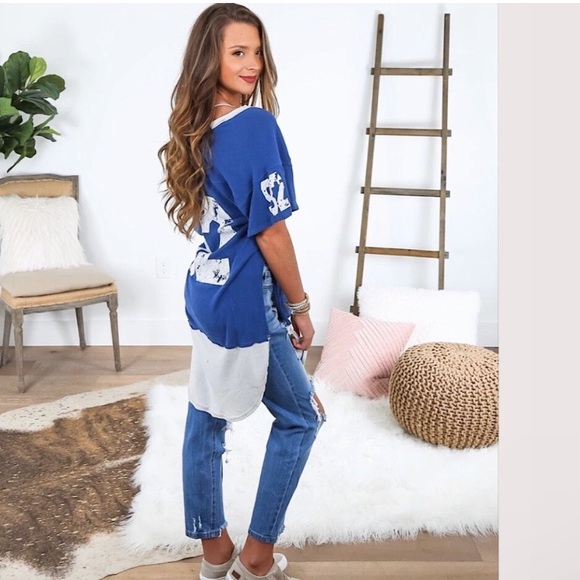 Free People We The Free Blue Hail Mary Jersey Tee Tunic Top - Picture 4 of 13